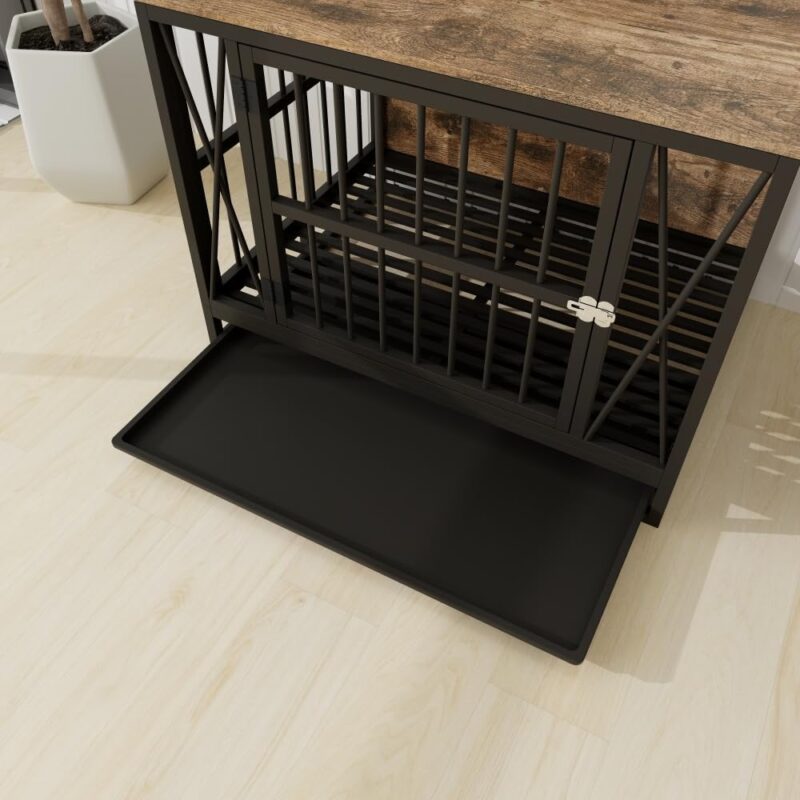 Dog Crate Furniture, 32.67 Inches Dog Kennel for Dogs up to 70 lb, with Removable Tray, Heavy-Duty Dog Cage End Table, Rustic Brown - Image 4