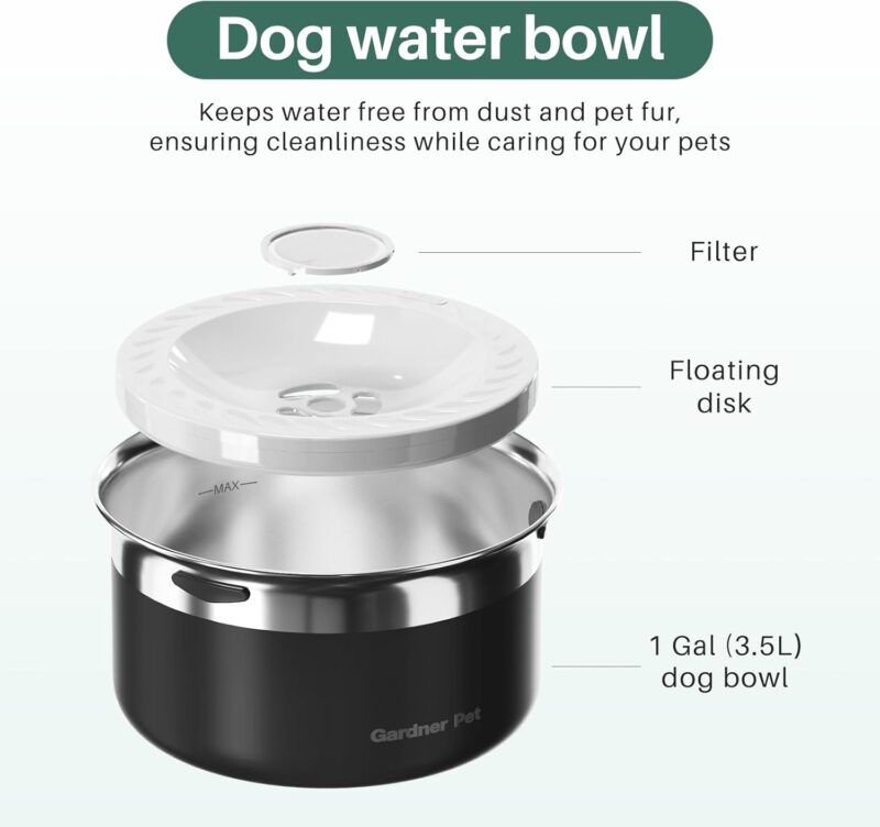 Gardner Pet Dog Bowls 1 Gallon (3.85L) Stainless Steel No Spill Dog Water Bowl, Slow Water Feeder Metal Dog Bowls, Christmas Water Dispenser for Dogs and Cats, Promotes Healthy Hydration(Black) - Image 3