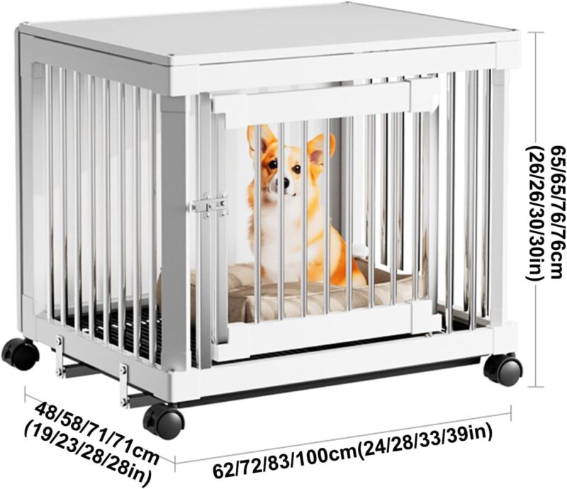 Dog crate with tray, wooden dog crate, dog slatted furniture with wheels, multifunctional side table, reinforced and encrypted frame, stainless steel latches, suitable for anywhere indoors(Walnut,72cm - Image 2