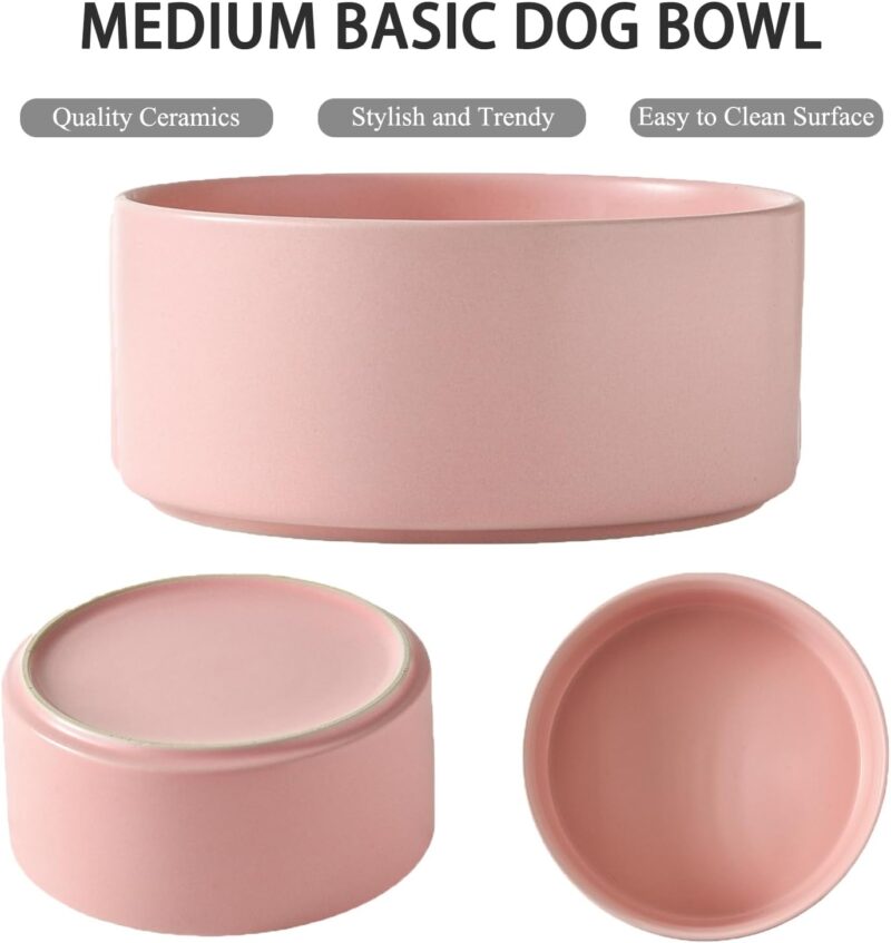 6'' Ceramic Dog Bowl - 30Oz Classic Dog Food Bowl Water Bowl for Small and Medium Dogs, Heavy Duty Non-Slip Dog Dish, Food Grade Stoneware Pet Bowl, Dishwasher & Microwave Safe, Pink - Image 2