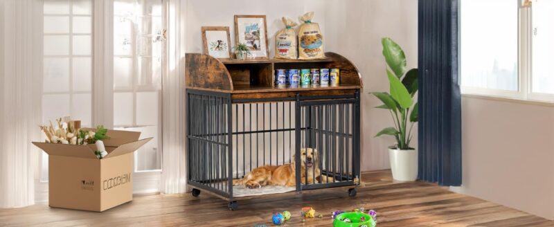 Elegant & Functional 38" Furniture-Style Dog Crate with Lockable Wheels & Double Layer Storage - Perfect for Medium Dogs up to 70 LBS - Image 2