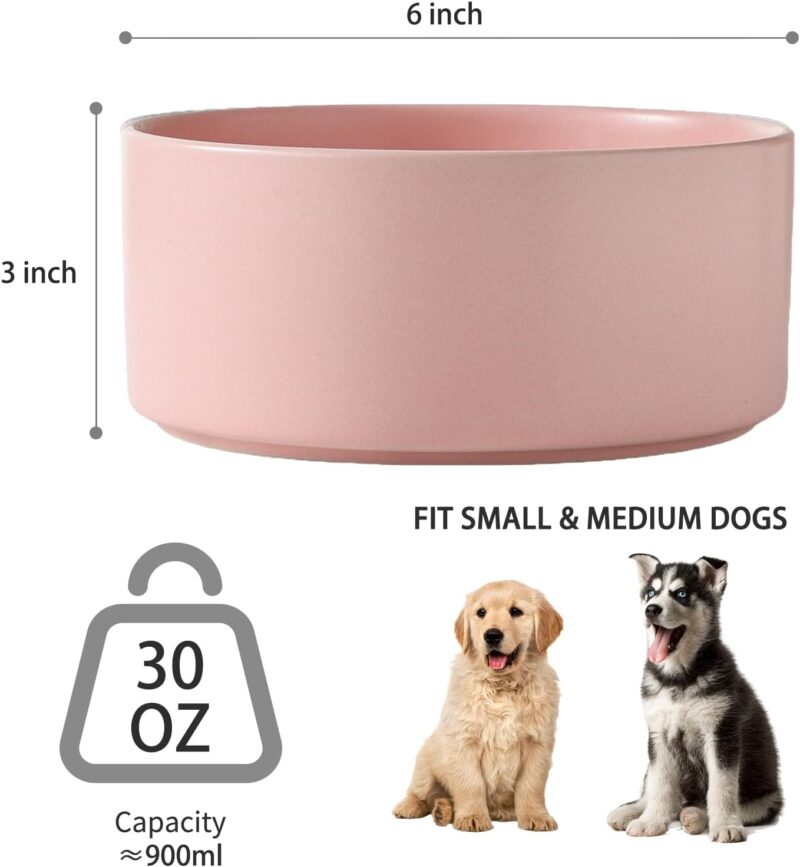 6'' Ceramic Dog Bowl - 30Oz Classic Dog Food Bowl Water Bowl for Small and Medium Dogs, Heavy Duty Non-Slip Dog Dish, Food Grade Stoneware Pet Bowl, Dishwasher & Microwave Safe, Pink - Image 3