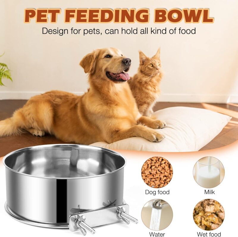 Dog Crate Water and Food Bowl, ShineMe Stainless Steel Dog Bowls Hanging 2 Pack for Cage Crate Kennel, Spill Proof Dog Bowl for Medium and Small Sized Dogs Cats Pets (6.3 * 2.6” & 5.5 * 2.4”) - Image 4