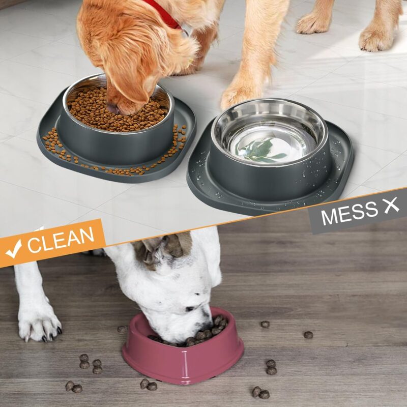 2PACK Large Stainless Steel Dog Bowls, 7 Cup Water & Food Bowl with Anti-Skid Rubber Base for Large Pet, Metal Bowl Spill Proof Dog Dish with Silicone Feeding Mat for Dry and Wet Foods, Grey - Image 3