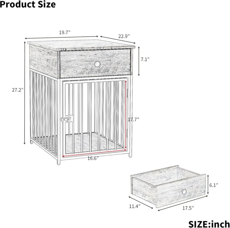 Indoor Dog Crate Furniture with Drawers Chew Proof Metal Fence and Adjustable Feet Dog Cage for Small Dogs, Brown - Image 2