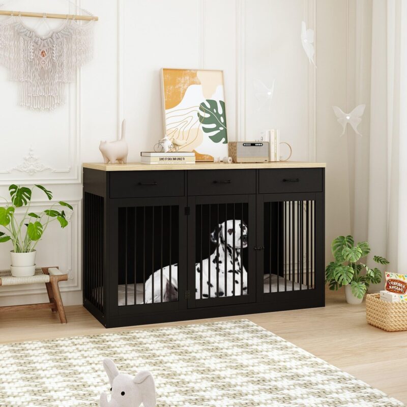 Bed Bath & Beyond Contemporary Wooden Dog Crate Furniture with Storage Drawers Black