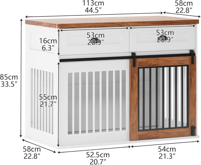 Rustic Wooden Dog Crate Furniture | Large Pet Kennel End Table with Storage | Country Style Double Door Dog House for Indoor Use (Fits Dogs up to 60 lbs) - Image 2