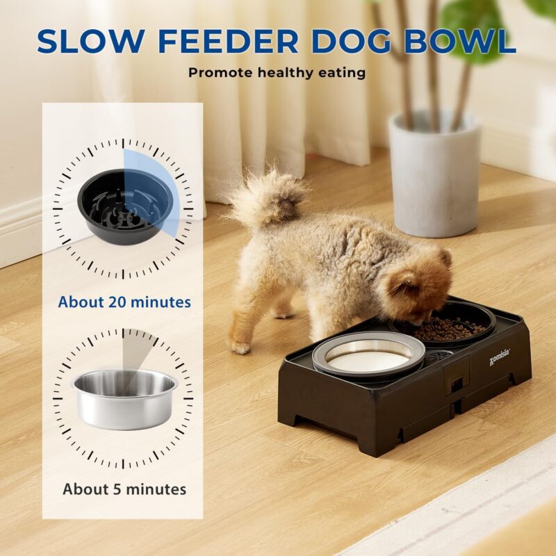 Elevated Dog Bowls, Slow Feeder Food Bowl & Large No-Spill Water Bowl 68oz with Water Collection, 4 Heights Adjustable to 13.4" with Stand for Small Medium Large Dogs - Image 2