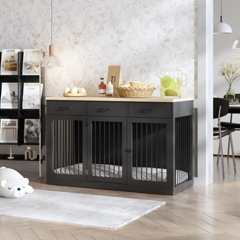 Bed Bath & Beyond Contemporary Wooden Dog Crate Furniture with Storage Drawers Black - Image 2