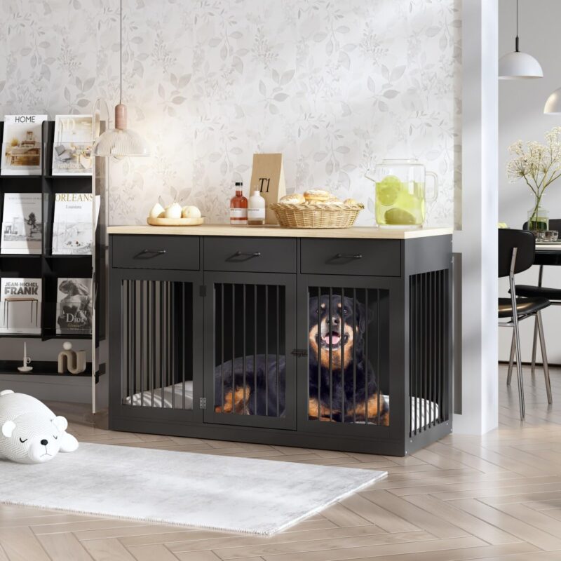 Bed Bath & Beyond Contemporary Wooden Dog Crate Furniture with Storage Drawers Black - Image 3