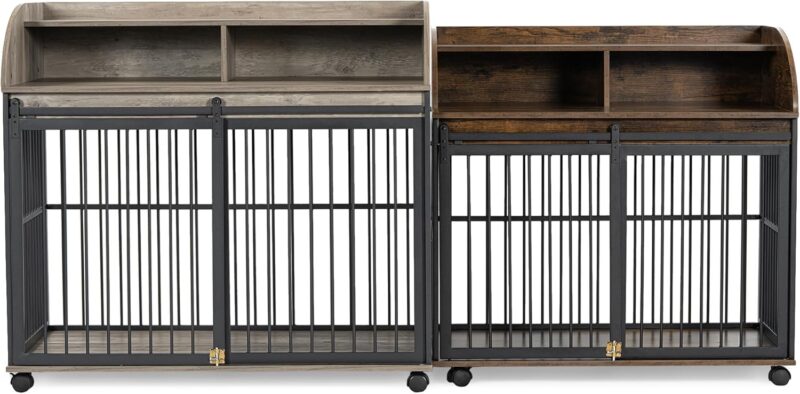 Elegant & Functional 38" Furniture-Style Dog Crate with Lockable Wheels & Double Layer Storage - Perfect for Medium Dogs up to 70 LBS - Image 5