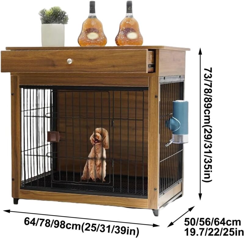 Wooden Pet Crate, Indoor Furniture Dog Crate with Drawers, Dog Crate with Sliding Tray on The Bottom and Storage Table on The Top, Easy to Assemble for Small and Medium Dogs(Black Walnut,Medium) - Image 2