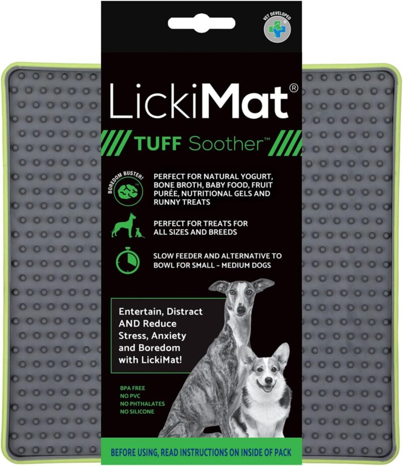 LickiMat Tuff, Heavy-Duty Soother, Dog Slow Feeder Lick Mat, Boredom Anxiety Reducer; Perfect for Food, Treats, Yogurt, or Peanut Butter, Fun Alternative to a Slow Feed Dog Bowl, Green