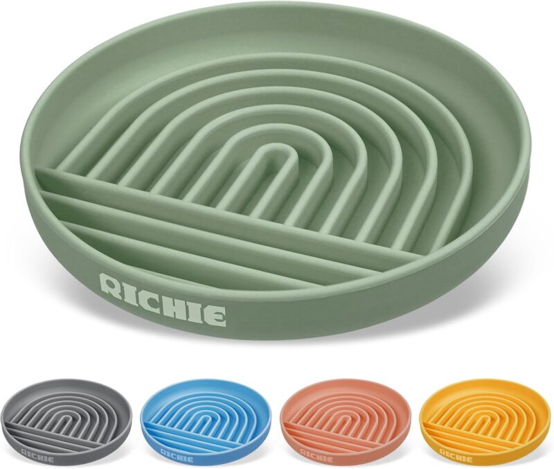 RICHIE Slow Feeder Dog Bowls with Suction Cups, Silicone Puzzle Bowl for Slow Eating, Pets Slow Feeder Non-Slip Design Dishwasher Microwave Safe for Small Medium Dogs, Green