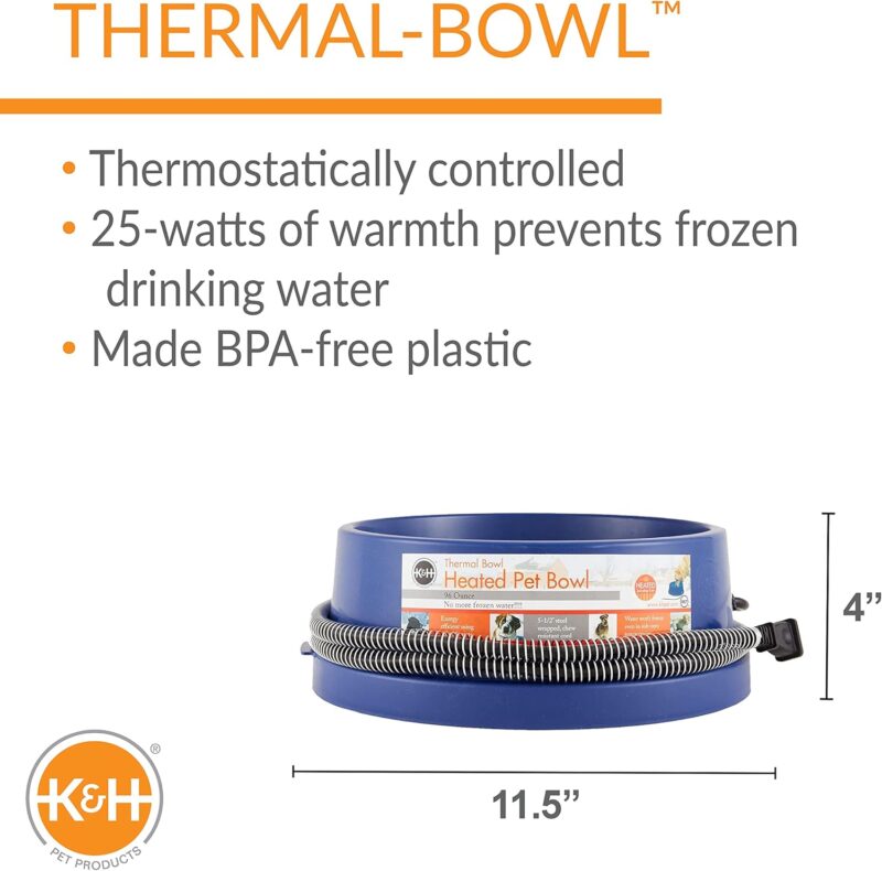 K&H Pet Products Thermal-Bowl Outdoor Heated Dog Bowl Blue 96 Ounces - Image 2