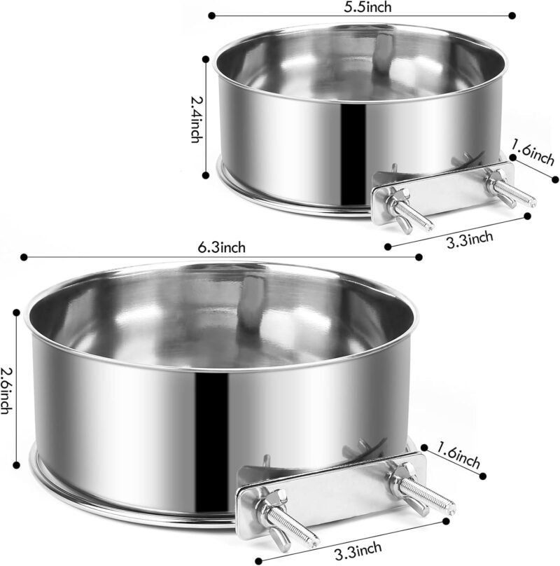 Dog Crate Water and Food Bowl, ShineMe Stainless Steel Dog Bowls Hanging 2 Pack for Cage Crate Kennel, Spill Proof Dog Bowl for Medium and Small Sized Dogs Cats Pets (6.3 * 2.6” & 5.5 * 2.4”) - Image 6