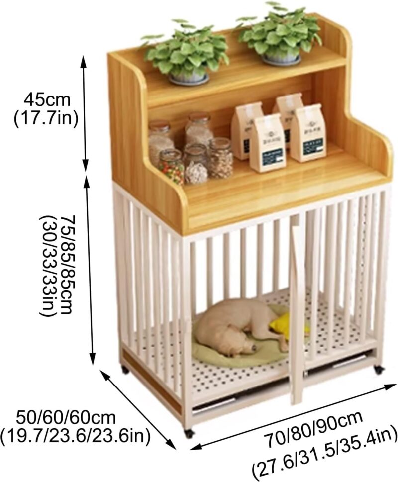 Indoor Dog Crate, Multifunctional Dog Crate Furniture, Home Dog Crate, Dog Crate with Tray, Double Shelves, heightened and Reinforced, Suitable for Medium and Large Dogs(White,80cm/31.5in) - Image 2