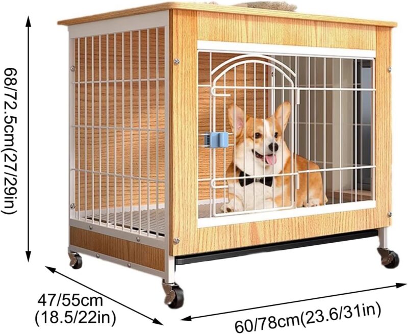 Medium Dog Crate, Dog Crate Table with 360° Silent Wheels and Tray, Wooden Dog Crate, Dog Crate Furniture, Spacious Tabletop, Storage at Your Disposal, Suitable for Small/Medium-Sized Dogs(Large) - Image 2