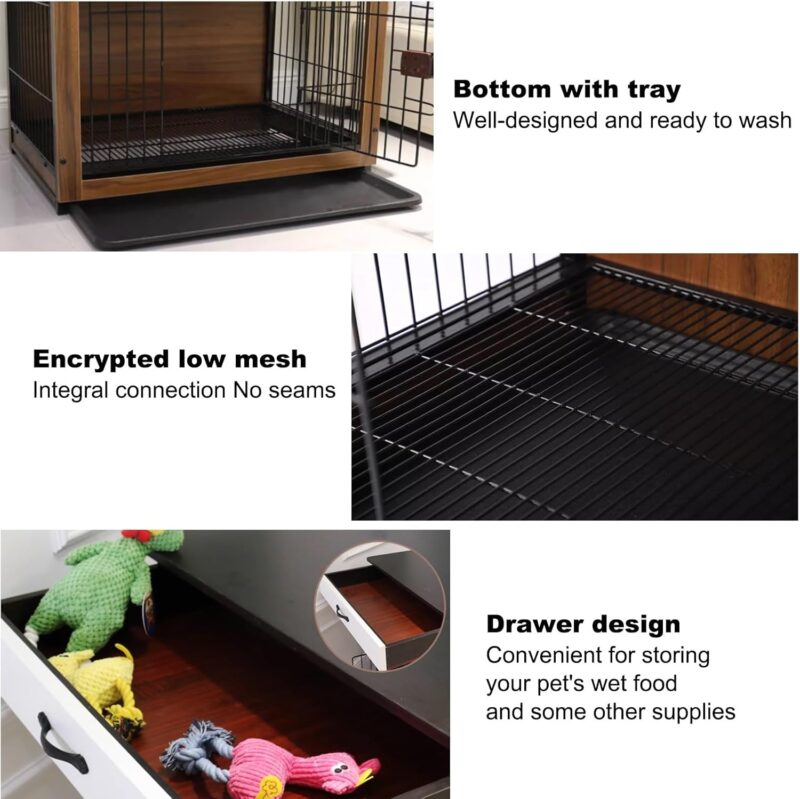 Wooden Pet Crate, Indoor Furniture Dog Crate with Drawers, Dog Crate with Sliding Tray on The Bottom and Storage Table on The Top, Easy to Assemble for Small and Medium Dogs(Black Walnut,Medium) - Image 6