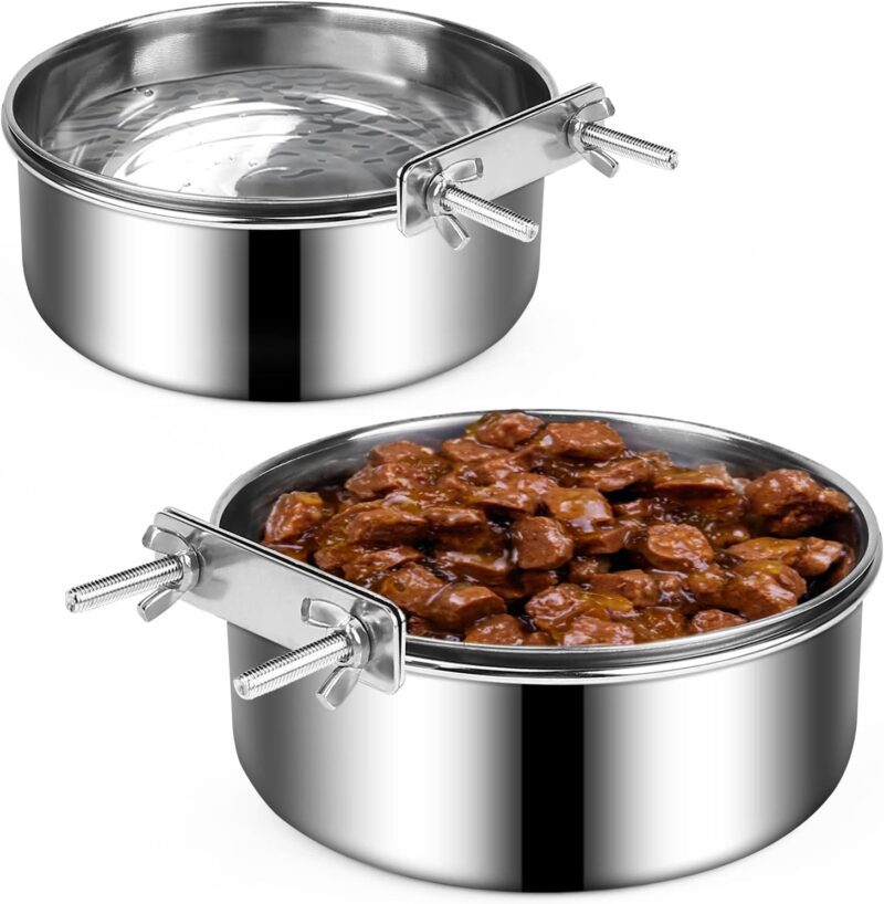 Dog Crate Water and Food Bowl, ShineMe Stainless Steel Dog Bowls Hanging 2 Pack for Cage Crate Kennel, Spill Proof Dog Bowl for Medium and Small Sized Dogs Cats Pets (6.3 * 2.6” & 5.5 * 2.4”)