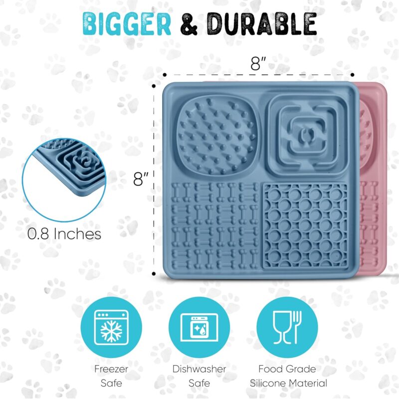 Suction Lick Mat for Dogs - Calming Silicone Dog Lick Mat for Boredom, Baths, Grooming - Slow Feeder Mat with Spatula for Peanut Butter, Treats - Freezer & Dishwasher-Safe - 7.9x7.9-2-Pack - Image 6