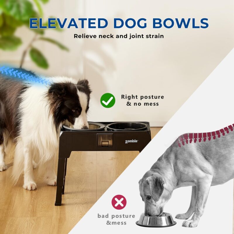 Elevated Dog Bowls, Slow Feeder Food Bowl & Large No-Spill Water Bowl 68oz with Water Collection, 4 Heights Adjustable to 13.4" with Stand for Small Medium Large Dogs - Image 7