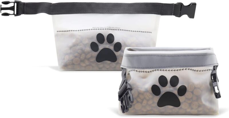 rezip Clip N' Go Pet Bowl 2-Pack | Collapsible Portable Dog Food Storage Bag and Feeding/Water Bowl | BPA-Free, Food Grade, Leakproof | Reusable, Machine Washable (Clear)