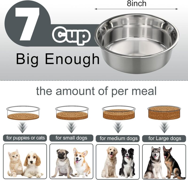 2PACK Large Stainless Steel Dog Bowls, 7 Cup Water & Food Bowl with Anti-Skid Rubber Base for Large Pet, Metal Bowl Spill Proof Dog Dish with Silicone Feeding Mat for Dry and Wet Foods, Grey - Image 5