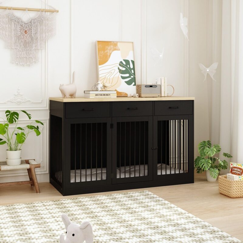 Bed Bath & Beyond Contemporary Wooden Dog Crate Furniture with Storage Drawers Black - Image 4