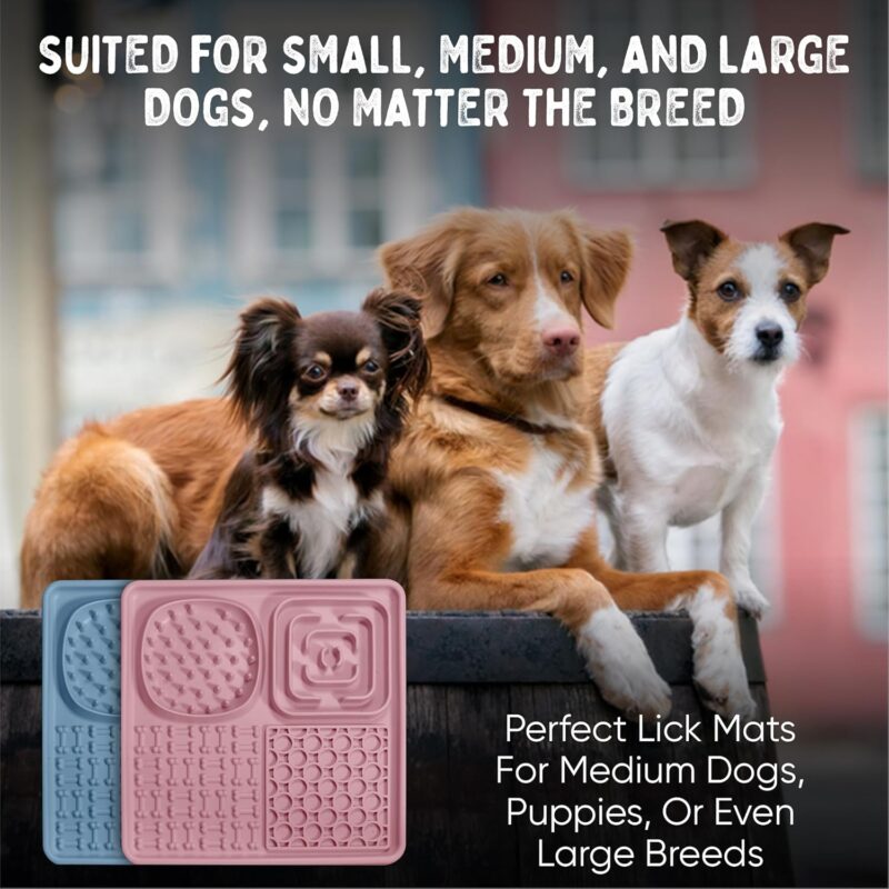 Suction Lick Mat for Dogs - Calming Silicone Dog Lick Mat for Boredom, Baths, Grooming - Slow Feeder Mat with Spatula for Peanut Butter, Treats - Freezer & Dishwasher-Safe - 7.9x7.9-2-Pack - Image 5