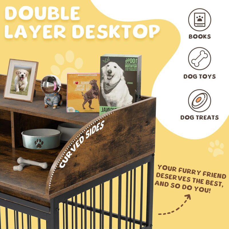 Elegant & Functional 38" Furniture-Style Dog Crate with Lockable Wheels & Double Layer Storage - Perfect for Medium Dogs up to 70 LBS - Image 3