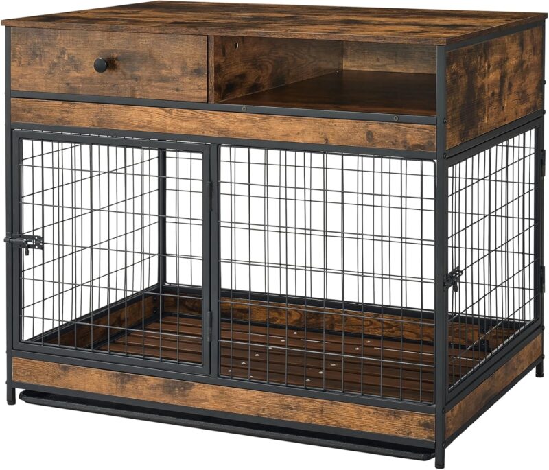 Dog Crate Furniture for Large Dogs, Dog Kennel End Table with Double Doors, Large Indoor Wooden Pet Cage with Tray,Chew-Proof Steel Frame, Modern Side End Table,38.78'' W x 27.36'' D x 32.17'' H - Image 2