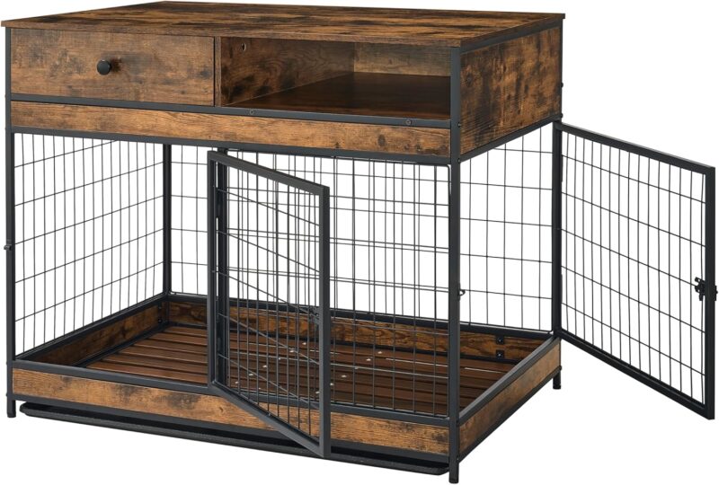 Dog Crate Furniture for Large Dogs, Dog Kennel End Table with Double Doors, Large Indoor Wooden Pet Cage with Tray,Chew-Proof Steel Frame, Modern Side End Table,38.78'' W x 27.36'' D x 32.17'' H - Image 4