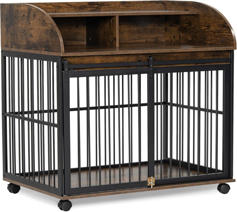 Elegant & Functional 38" Furniture-Style Dog Crate with Lockable Wheels & Double Layer Storage - Perfect for Medium Dogs up to 70 LBS - Image 4