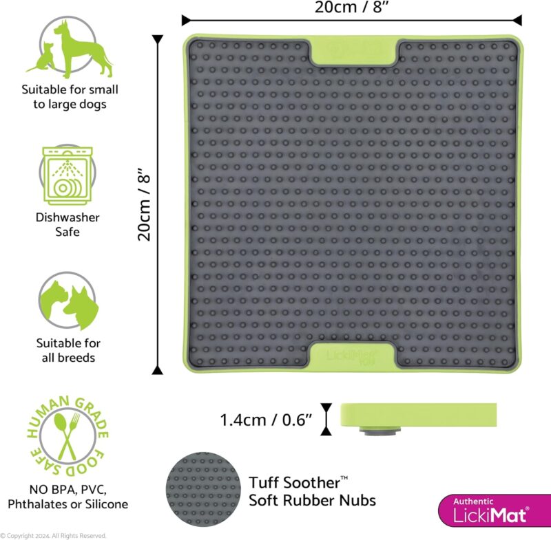 LickiMat Tuff, Heavy-Duty Soother, Dog Slow Feeder Lick Mat, Boredom Anxiety Reducer; Perfect for Food, Treats, Yogurt, or Peanut Butter, Fun Alternative to a Slow Feed Dog Bowl, Green - Image 2