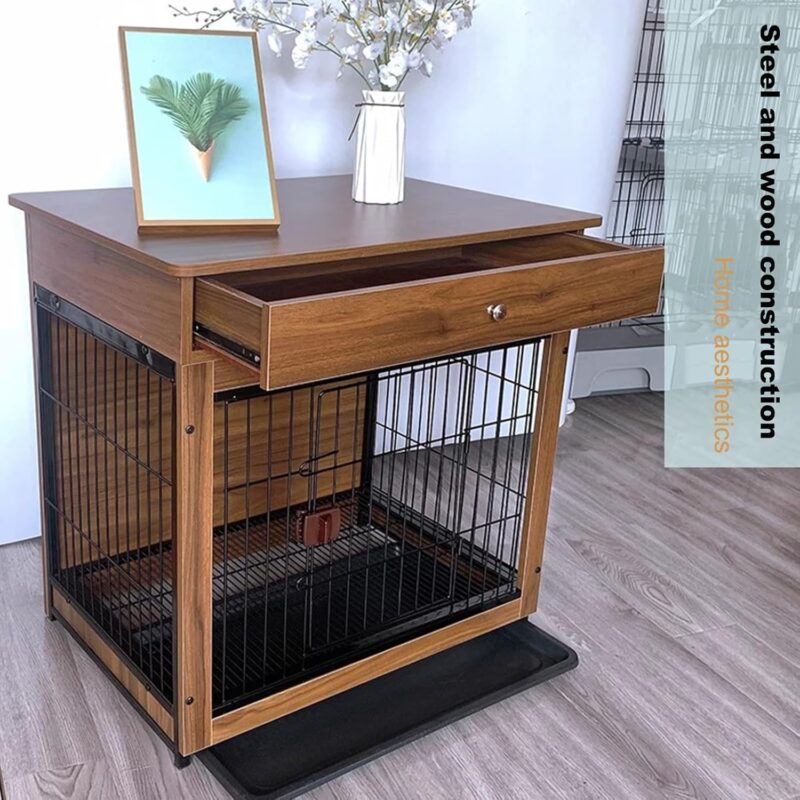 Wooden Pet Crate, Indoor Furniture Dog Crate with Drawers, Dog Crate with Sliding Tray on The Bottom and Storage Table on The Top, Easy to Assemble for Small and Medium Dogs(Black Walnut,Medium) - Image 3