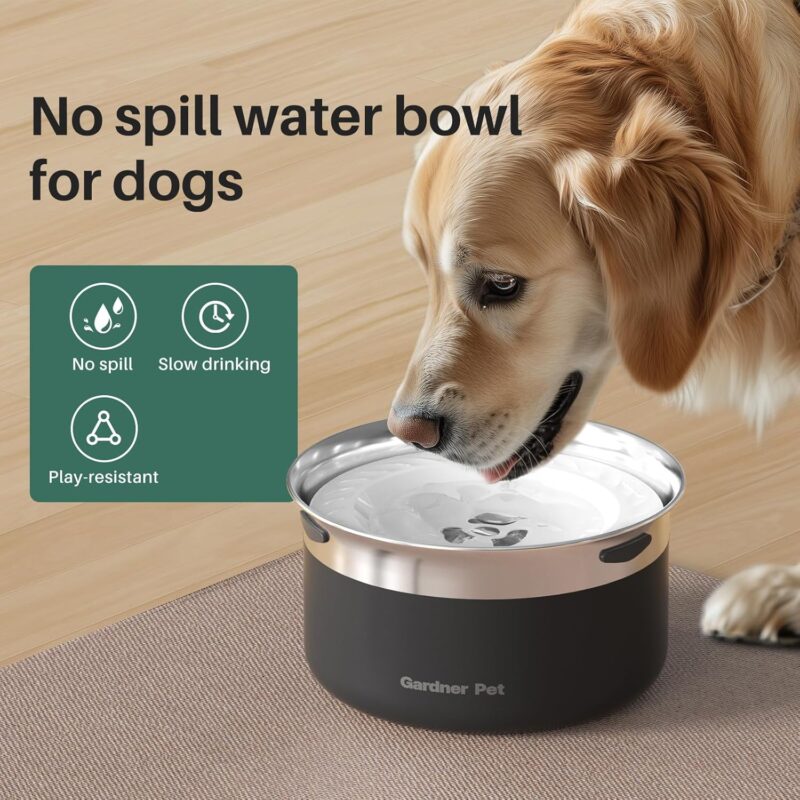 Gardner Pet Dog Bowls 1 Gallon (3.85L) Stainless Steel No Spill Dog Water Bowl, Slow Water Feeder Metal Dog Bowls, Christmas Water Dispenser for Dogs and Cats, Promotes Healthy Hydration(Black) - Image 2