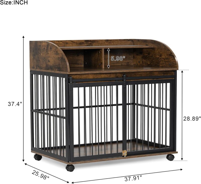 Elegant & Functional 38" Furniture-Style Dog Crate with Lockable Wheels & Double Layer Storage - Perfect for Medium Dogs up to 70 LBS - Image 9