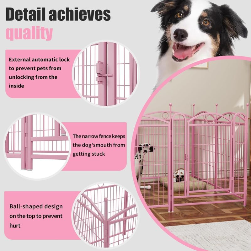 All-in-One Rust-Resistant Dog Playpen - DIY Shapes, Spacious & Easy to Assemble.Dog Playpen Indoor 32 inch 8 Panels Metal Dog Pen Pet Dog Fence Outdoor Exercise Pen. (Pink) - Image 2