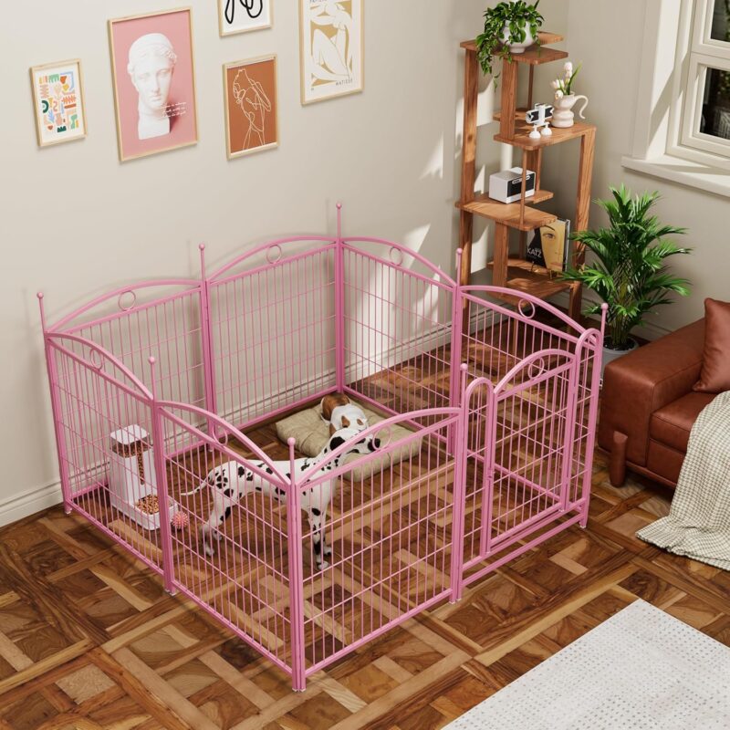 All-in-One Rust-Resistant Dog Playpen - DIY Shapes, Spacious & Easy to Assemble.Dog Playpen Indoor 32 inch 8 Panels Metal Dog Pen Pet Dog Fence Outdoor Exercise Pen. (Pink) - Image 3