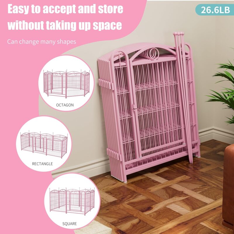 All-in-One Rust-Resistant Dog Playpen - DIY Shapes, Spacious & Easy to Assemble.Dog Playpen Indoor 32 inch 8 Panels Metal Dog Pen Pet Dog Fence Outdoor Exercise Pen. (Pink) - Image 4