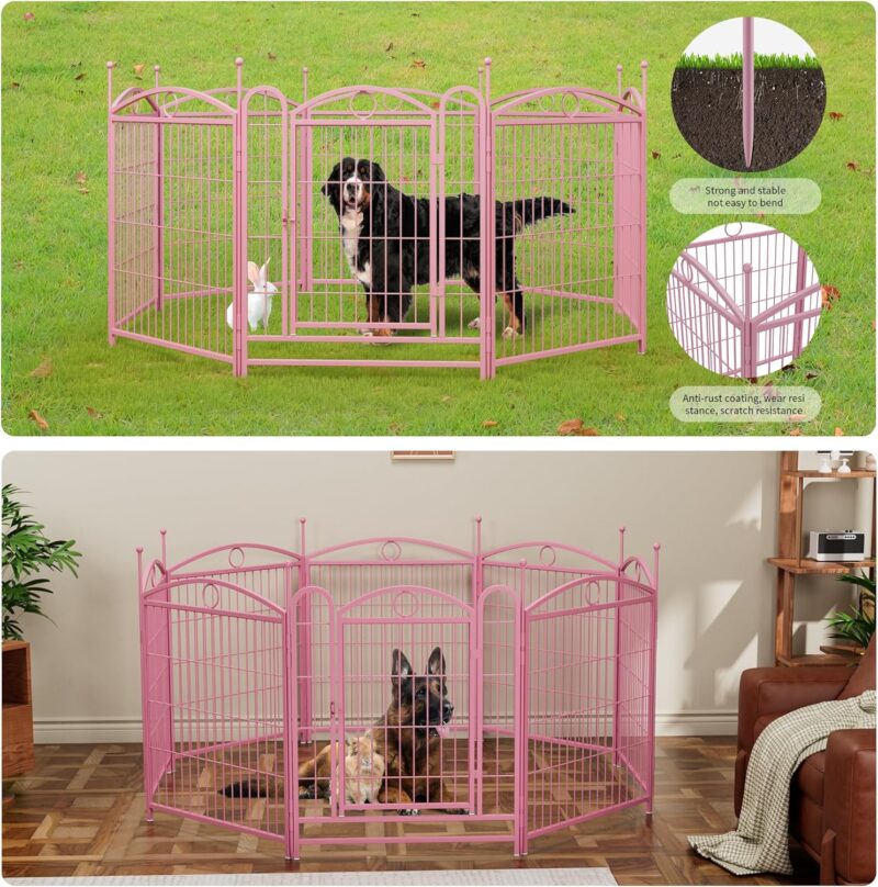 All-in-One Rust-Resistant Dog Playpen - DIY Shapes, Spacious & Easy to Assemble.Dog Playpen Indoor 32 inch 8 Panels Metal Dog Pen Pet Dog Fence Outdoor Exercise Pen. (Pink) - Image 8