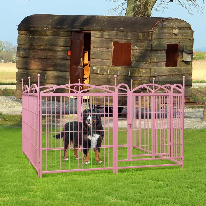 All-in-One Rust-Resistant Dog Playpen - DIY Shapes, Spacious & Easy to Assemble.Dog Playpen Indoor 32 inch 8 Panels Metal Dog Pen Pet Dog Fence Outdoor Exercise Pen. (Pink) - Image 6