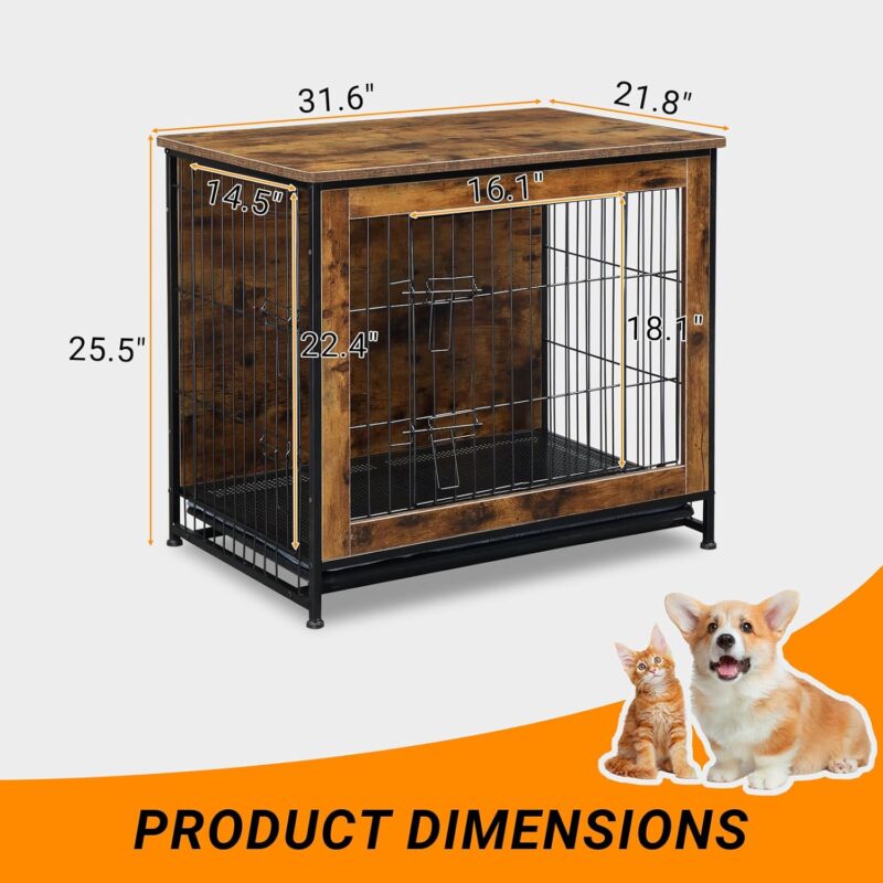 Dog Crate Furniture with Cushion, Wooden Dog Crate Table, Double Doors Dog Furniture, Indoor Dog Kennel, Dog House, Dog Cage, Rustic Brown - Image 3