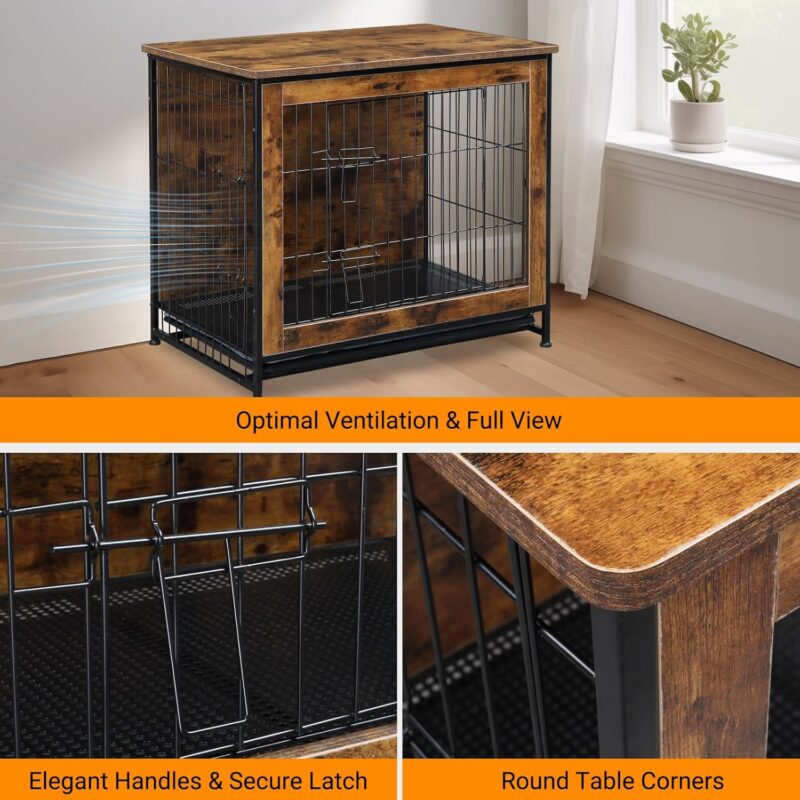 Dog Crate Furniture with Cushion, Wooden Dog Crate Table, Double Doors Dog Furniture, Indoor Dog Kennel, Dog House, Dog Cage, Rustic Brown - Image 5