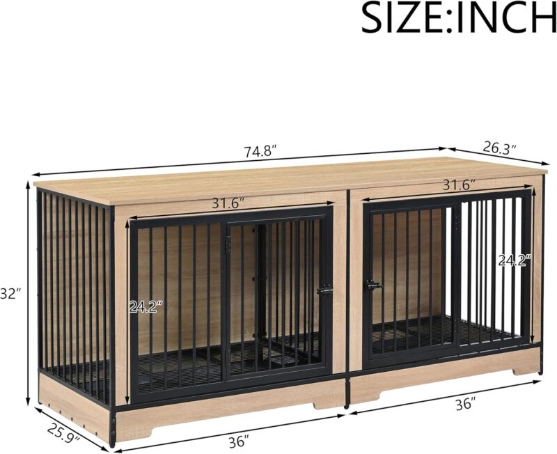 Extra Large Dog Kennel Furniture with Two Compartments & Removable Tray - Durable & Bite-Resistant, Ideal for 2 Large Dogs - Reliable After-Sale Service Included - Image 3