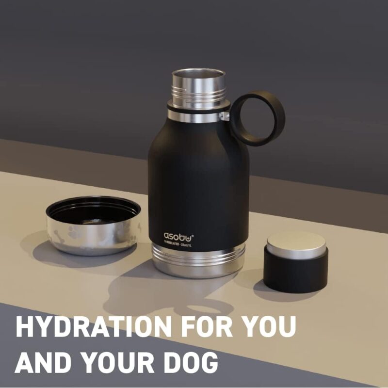 Asobu Dog Bowl Attached to Stainless Steel Insulated Travel Bottle for Human 33 Ounce (Black) - Image 3