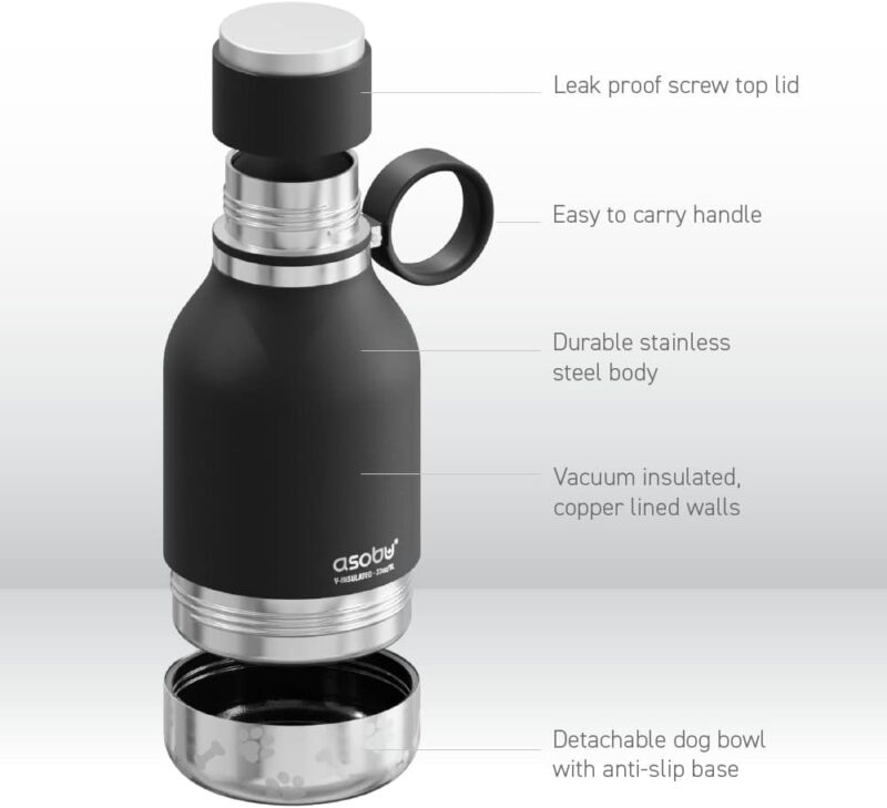 Asobu Dog Bowl Attached to Stainless Steel Insulated Travel Bottle for Human 33 Ounce (Black) - Image 4