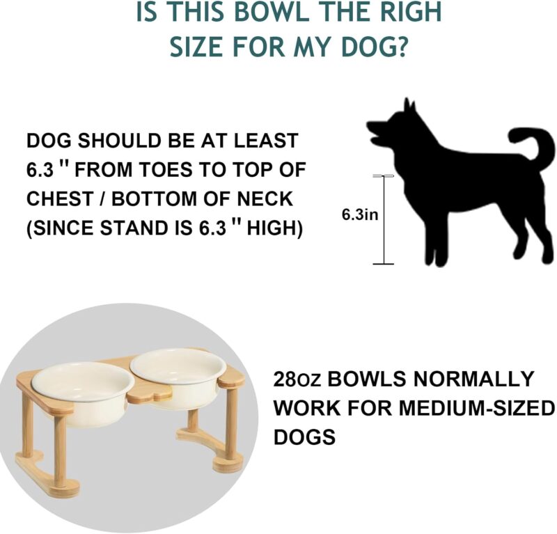 Elevated Ceramic Dog Bowls, Porcelain Raised Dog Bowl with Anti-Slip Stand, Pet Feeding Dishes for Medium Sized Dogs, Pet Feeder Bowl Set for Food and Water (6.3" Tall-28oz-Cream White) - Image 6