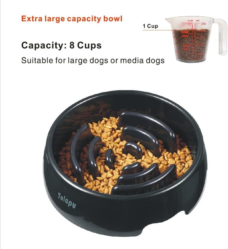 Large Slow Feeder Dog Bowls,Hold 8 Cups,Stop Bloat Bowl Anti-Choking &Anti-Gulping & Fun Feeding Bowl (Large, Black) - Image 2